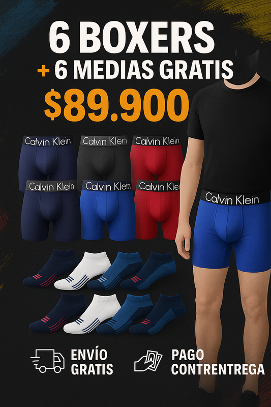 Pack Premium 6 Boxers CK + Regalo: 🎁¡6 Medias GRATIS por Tiempo Limitado!🎁+ ENVIO GRATIS🔥